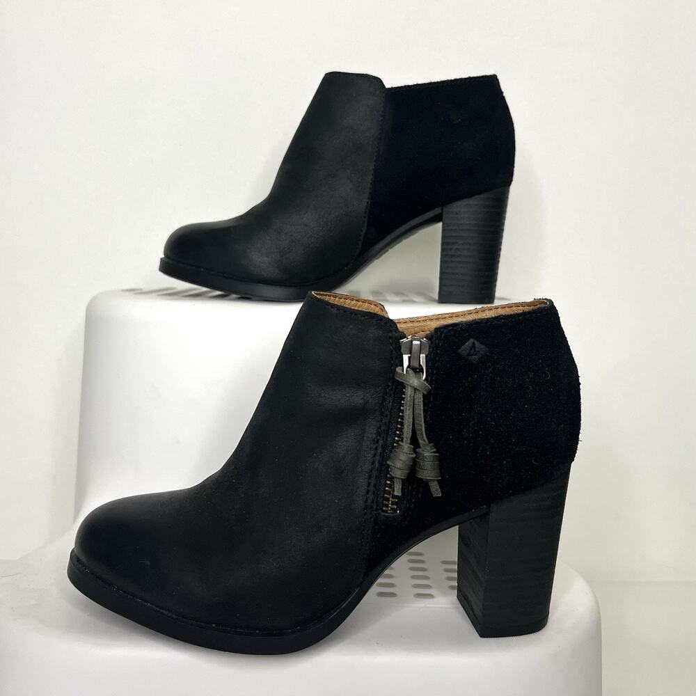 Sperry NWOB Top Sider Women’s Size 5 Black Leather Chunky Zipped Ankle Bootie